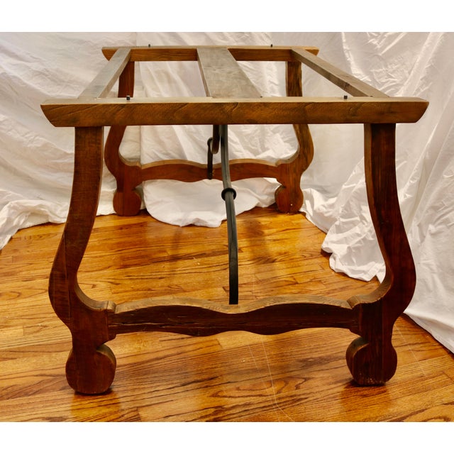 French Vintage Table French Oak Wood & Wrought Iron Base For Sale - Image 3 of 5