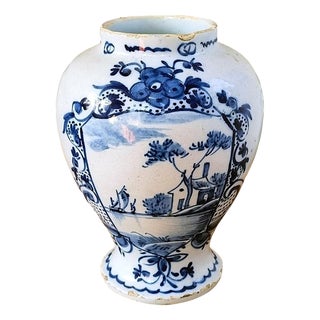 18th Century Dutch Delft River Landscape Scene Vase For Sale