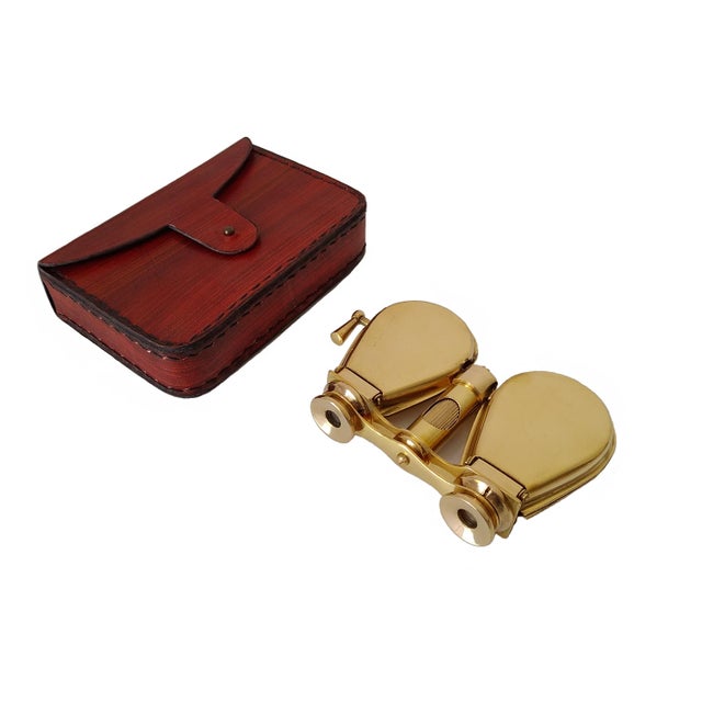 1970s Vintage Brass Folding Binoculars With Leather Case For Sale - Image 5 of 5