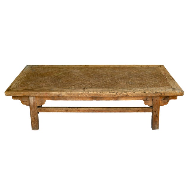Chinese Daybed/Coffee Table With Rattan Inlaid Surface Elm Wood Chairish