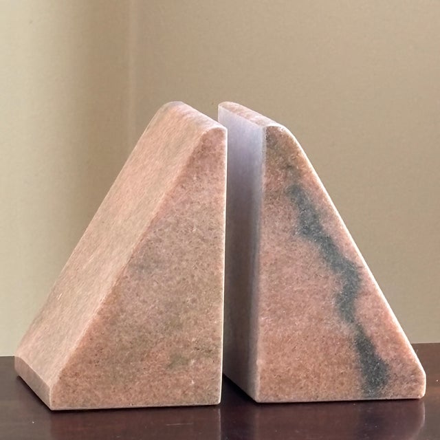 Stone Mid-Century Modern Style Pink Marble Wedge Bookends — A Pair For Sale - Image 7 of 18