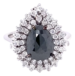 3.01 Carat Black and White Diamond Double Halo 14 Karat White Gold Bridal Ring, Size 7