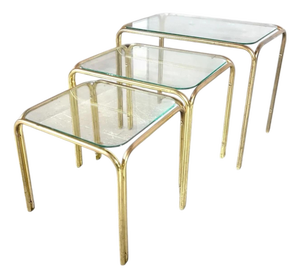 Mid-Century Hollywood Regency Brass and Glass Nesting Tables, 1970s, Set of 3