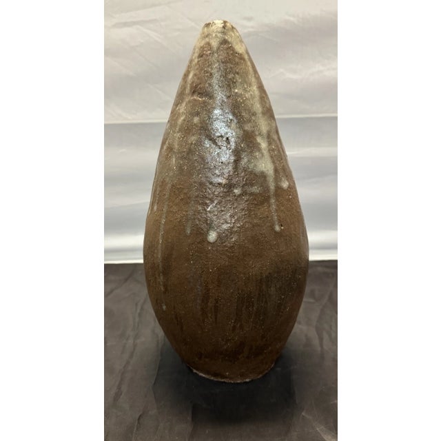 Ceramic Earthenware Pottery Drip Glazed Brown Pear Shaped Bud Vase Vintage MCM For Sale - Image 4 of 9