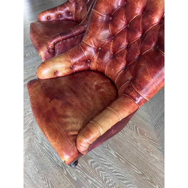 Vintage George Smith Petite Tufted Leather Chesterfield Chair, Made in England, a Pair For Sale - Image 11 of 12