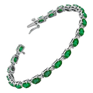 9 Carat Natural Emerald & Diamond Cocktail Tennis Bracelet 14 Karat Yellow Gold For Sale
