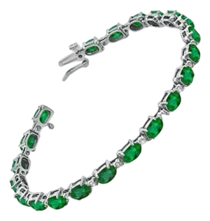 9 Carat Natural Emerald & Diamond Cocktail Tennis Bracelet 14 Karat Yellow Gold