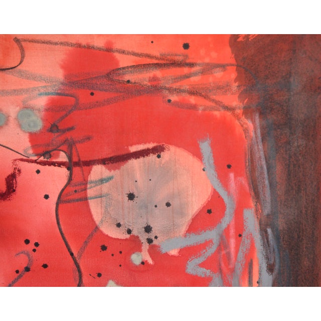 Red, Black, and Brown Figurative Abstract Expressionist in Acrylic on Paper A bold abstract painting by California-based...
