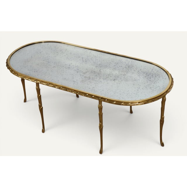 Mid-Century Modern Coffee Table in Gilt Bronze and Aged Mirror from Baguès, 1950s For Sale - Image 3 of 18