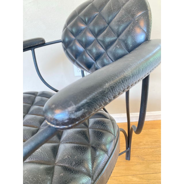 Postmodern 1980s Wrought Iron Metal and Tufted Leather Armchair Italy For Sale - Image 11 of 12