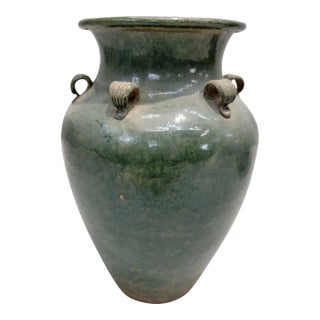 Antique Stoneware Small Green-Glazed Mataban Jar Vase For Sale