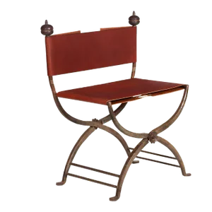 Antique Wrought-Iron and Leather Savonarola Chair, Early 20th Century