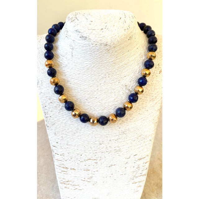 Contemporary Vintage Face Ted Lapis Beaded Necklace With Gold Tone, Spacers in Clap For Sale - Image 3 of 4