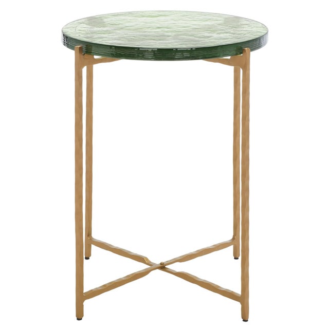 Green Tengah Round Glass Accent Table in Green / Brass For Sale - Image 8 of 8