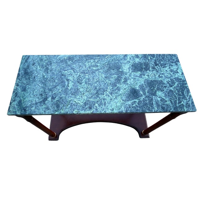 Vintage Regency-Style Console Table With Green Marble Top Attributed to Bombay Company For Sale - Image 9 of 12