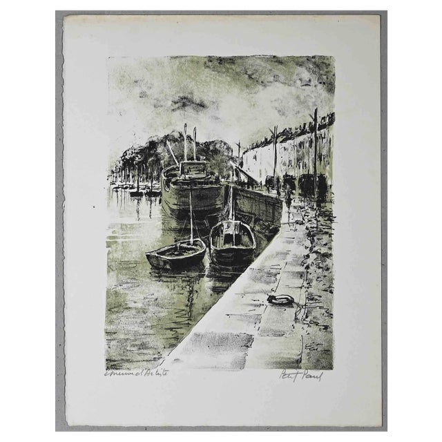 Paul Petit, Harbor View, Original Lithograph, Mid 20th Century For Sale