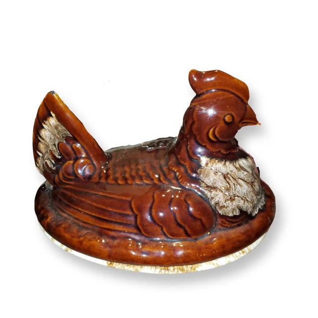Vintage Hull Pottery USA Brown Drip Large Hen Chicken Nest Casserole Tureen Dish