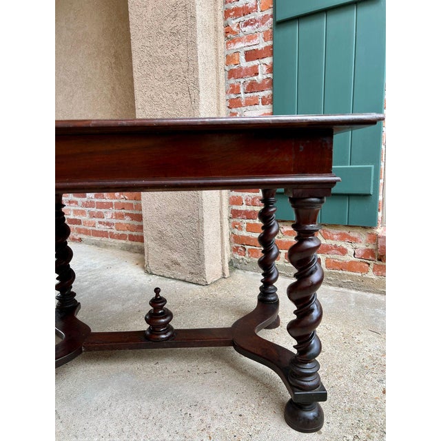 Antique English Barley Twist Writing Table Library Desk Jacobean Walnut C1880 For Sale - Image 10 of 18