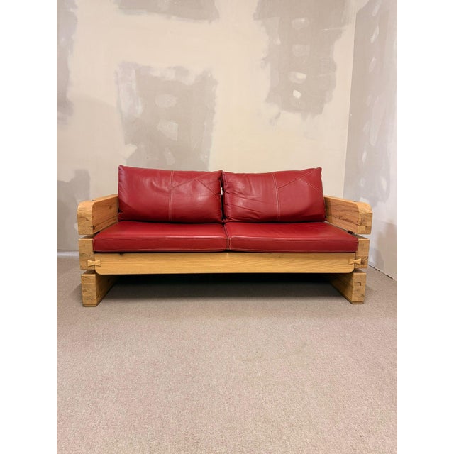 Wood and Red Leather Sofa from Sprenger Möbel, Switzerland, 2000s For Sale - Image 13 of 18