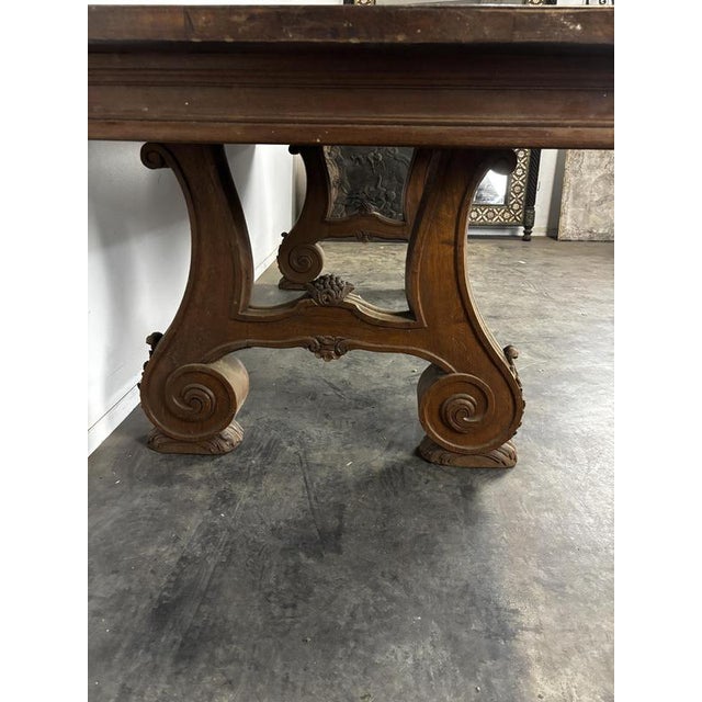 Renaissance Style Oak Dining Table with Lyre-Shaped Legs For Sale - Image 6 of 8