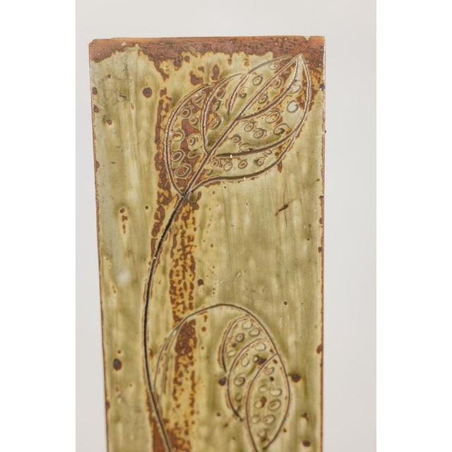 1970s Brutalist-Style Stoneware Vase with Plant Decoration, 1970s For Sale - Image 5 of 7