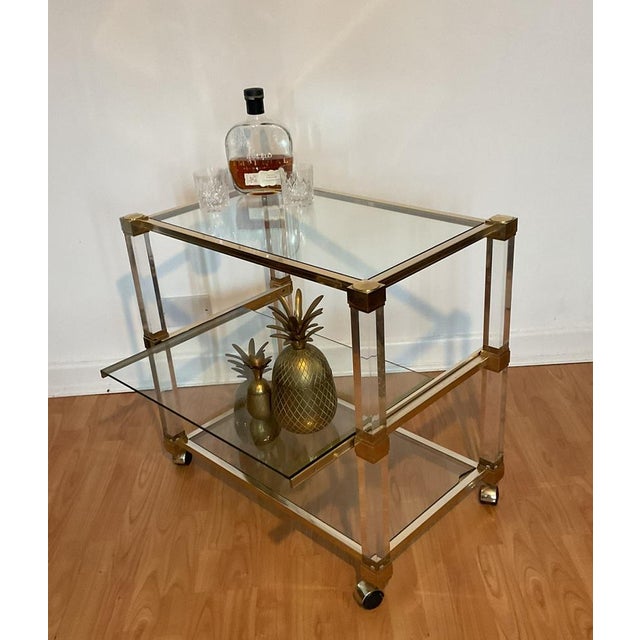Art Deco Bar Trolley in Gold and Glass by Pierre Vandel, 1970s For Sale - Image 14 of 18