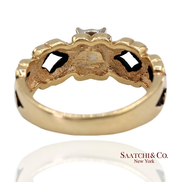 0.13 Ct Natural Diamond 14k Yellow Gold Openwork Scroll Design Ring, Size 5 For Sale - Image 4 of 13