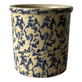Vintage Blue Spongeware Crock For Sale