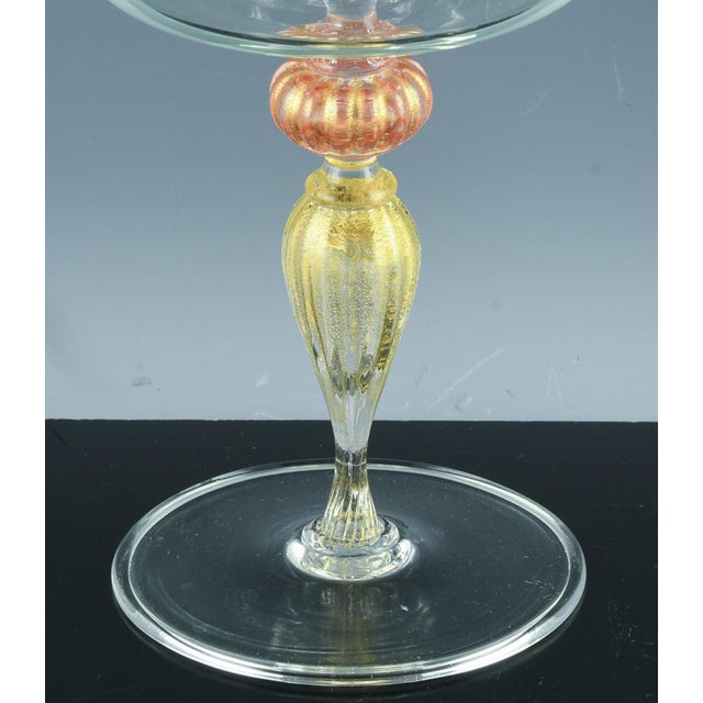 Murano Vintage Murano Glass Champagne Coupes, Peach and Gold-Leaf Ribbed Stems, Set of Ten For Sale - Image 4 of 8