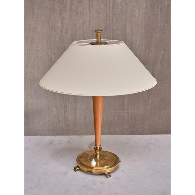 Vintage Swedish Table Lamp in Brass and Elm by Harald Notini, 1940s For Sale - Image 3 of 12