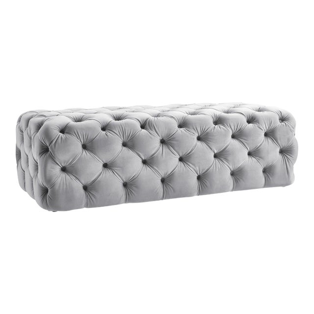 Kaylee Jumbo Grey Velvet Ottoman For Sale
