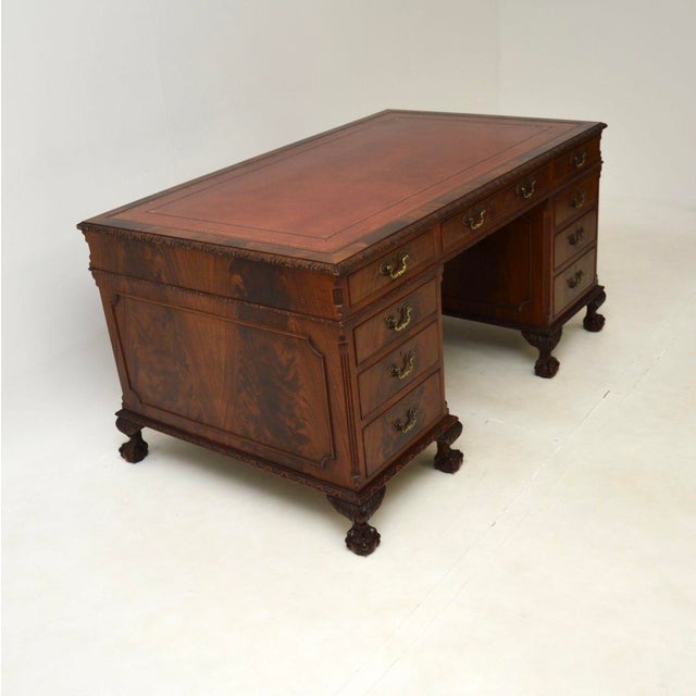 Antique Chippendale Pedestal Desk, 1900s For Sale - Image 3 of 13