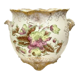 Large Antique Warwick Semi-Porcelain Peonies Jardinière Vase Hand-Painted