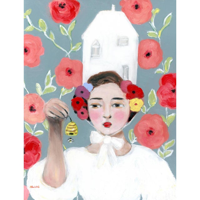 Miranda, Beekeeper’s Daughter, Swedish Style, Mid Century Modern Oil Portrait Painting by Alexandra Swistak For Sale - Image 4 of 6
