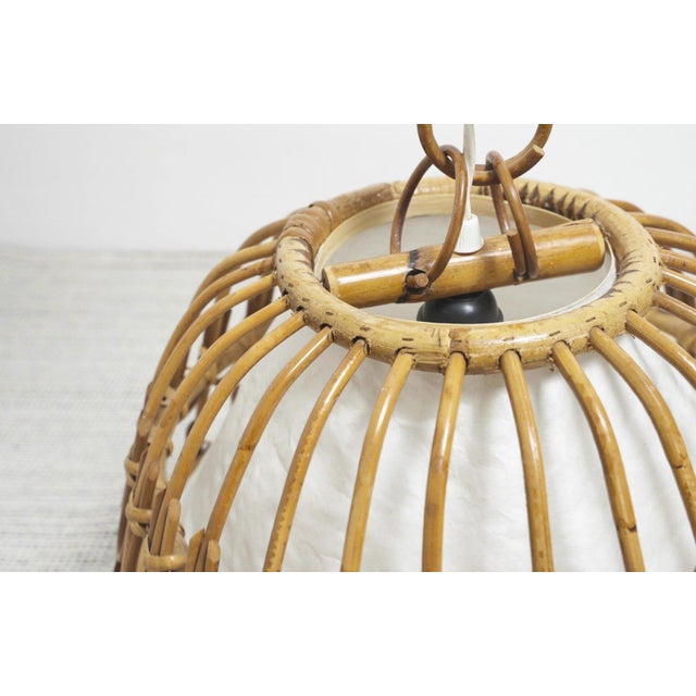 Wood Vintage Rattan Bell Pendant Lamp, 1950s For Sale - Image 7 of 18