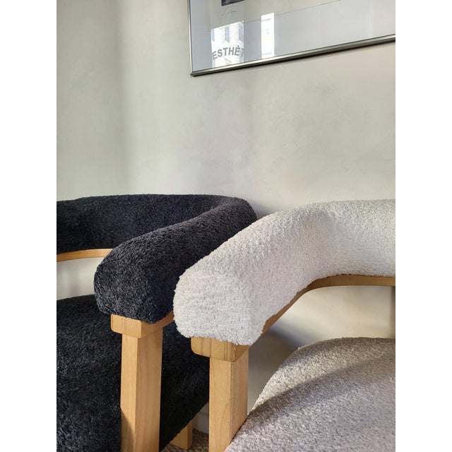 Contemporary Chair in Wood and Boucle Fabric, 2010s For Sale - Image 3 of 5