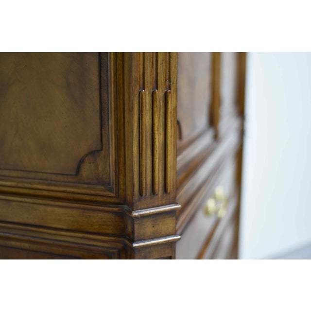 Mid Century French Regency Burled Walnut 9-Drawer Highboy With Brass Hardware by Karges Indiana For Sale - Image 12 of 16