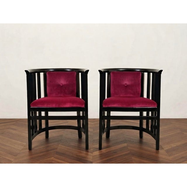 Hungarian Secessionist Lounge Armchairs in Burgundy Velvet with Black Lacquered Frames, 1920s, Set of 2 For Sale - Image 3 of 5