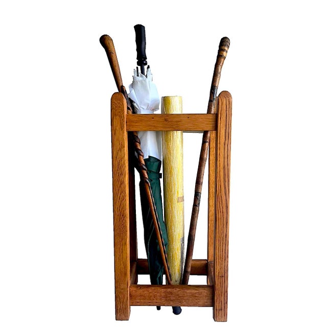 Early 20th Century Early 20th Century Arts and Crafts Mission Stickley Style Oak Wood Umbrella Stand For Sale - Image 5 of 17