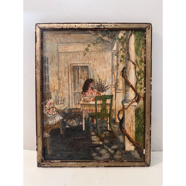 1960s Woman Sitting on Porch - Signed Unknown Artist For Sale In Miami - Image 6 of 10