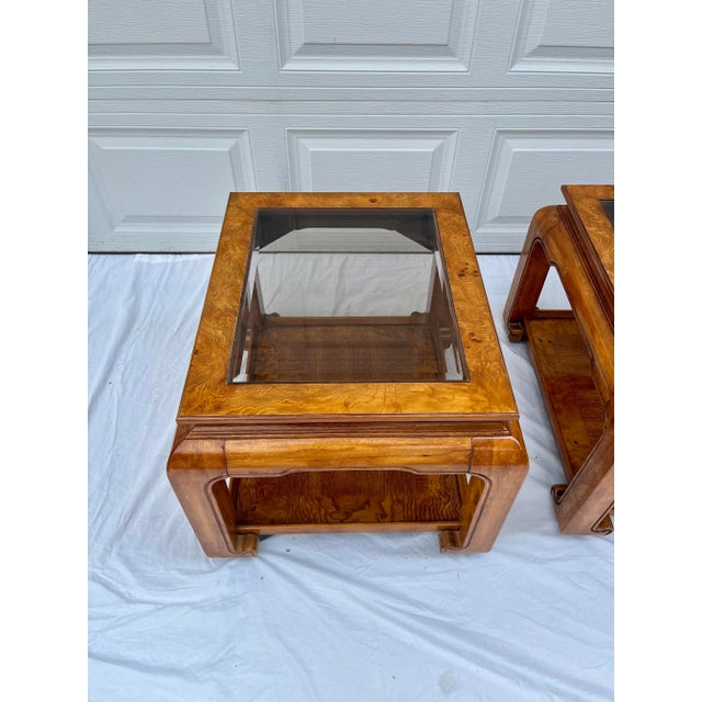 Wood Burled Wood Chinoiserie Ming Styled End Tables by Century For Sale - Image 7 of 10