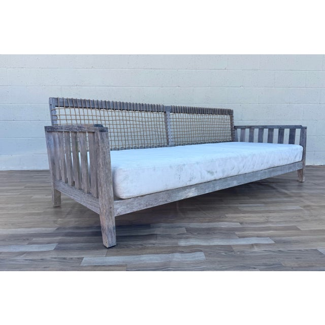 Henry Hall Serene Collection Outdoor Teak Daybed Sofa With Woven Waprolace Back | Premium Patio Lounge For Sale - Image 9 of 18