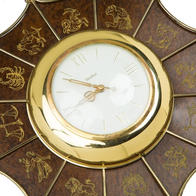 United Embossed Zodiac Sunburst Clock, Circa 1950 Chairish
