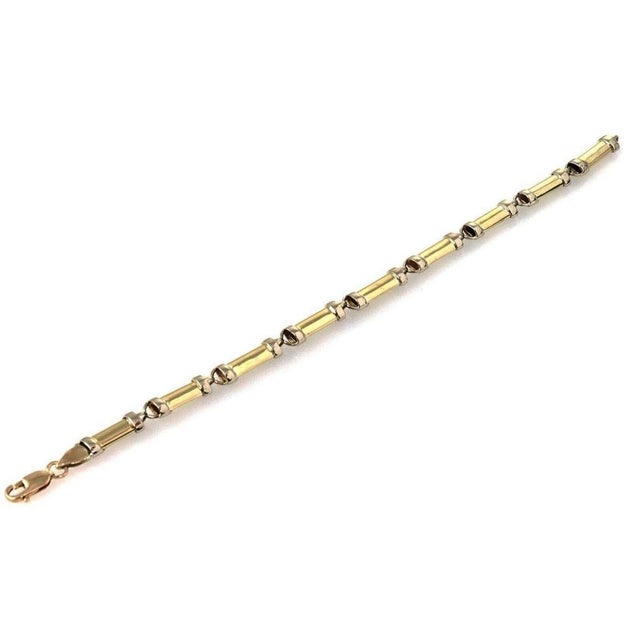 Mid 20th Century Long Tube 14k Two Tone Gold Link Bracelet For Sale - Image 4 of 5