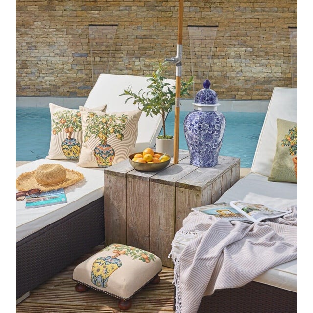 English Orange Tree Vase Tapestry Footstool For Sale - Image 3 of 3