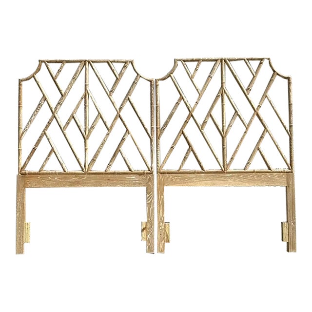 Vintage Regency Washed Chinese Chippendale Twin Headboards - Set of 2 For Sale