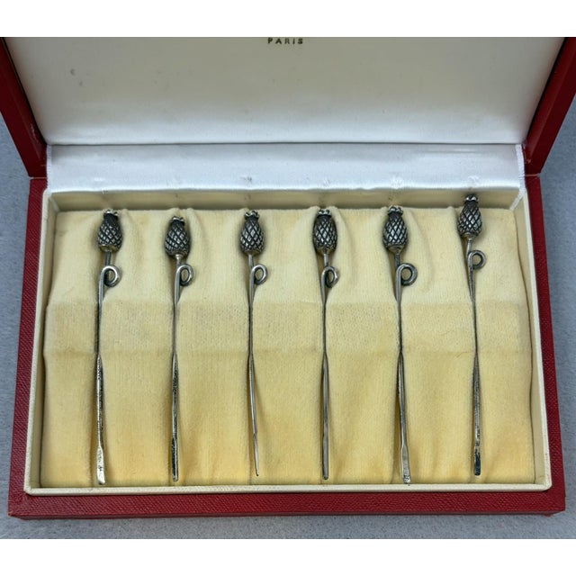 Cartier Mid 20th Century Cartier Sterling Cocktail Picks, Pineapples - 6 pcs with box For Sale - Image 4 of 7