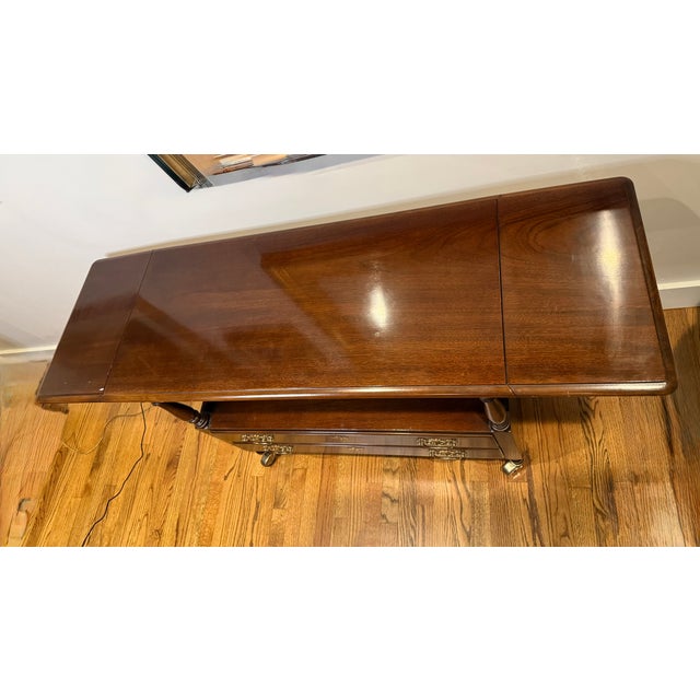 Drexel Bicentennial 1970s Mahogany Serving Bar Cart With Drawers For Sale - Image 9 of 11