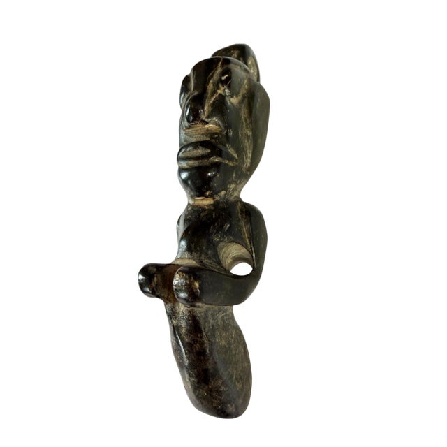 Stone HongShan Style Culture Black Carved Jade Primitive Figure 3.5" H For Sale - Image 7 of 7
