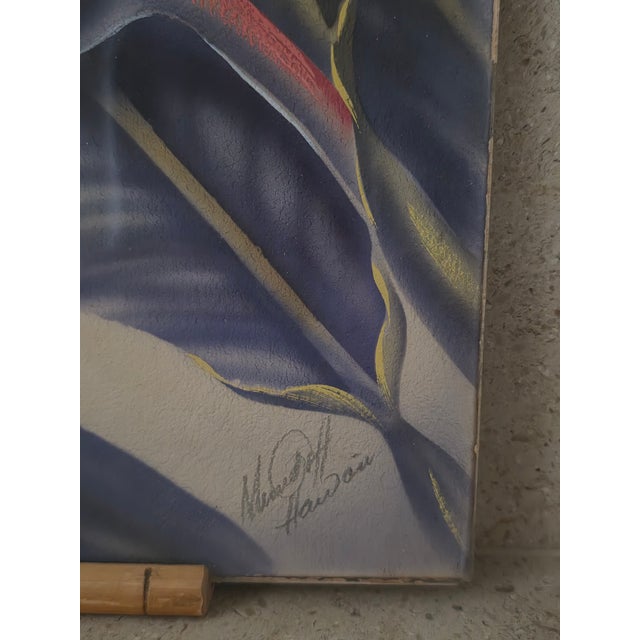Orange Ted Mundorff Vintage Floral Hawaiian Air Brush on Board Bird of Paradise 12 X 10 C1950 For Sale - Image 8 of 18
